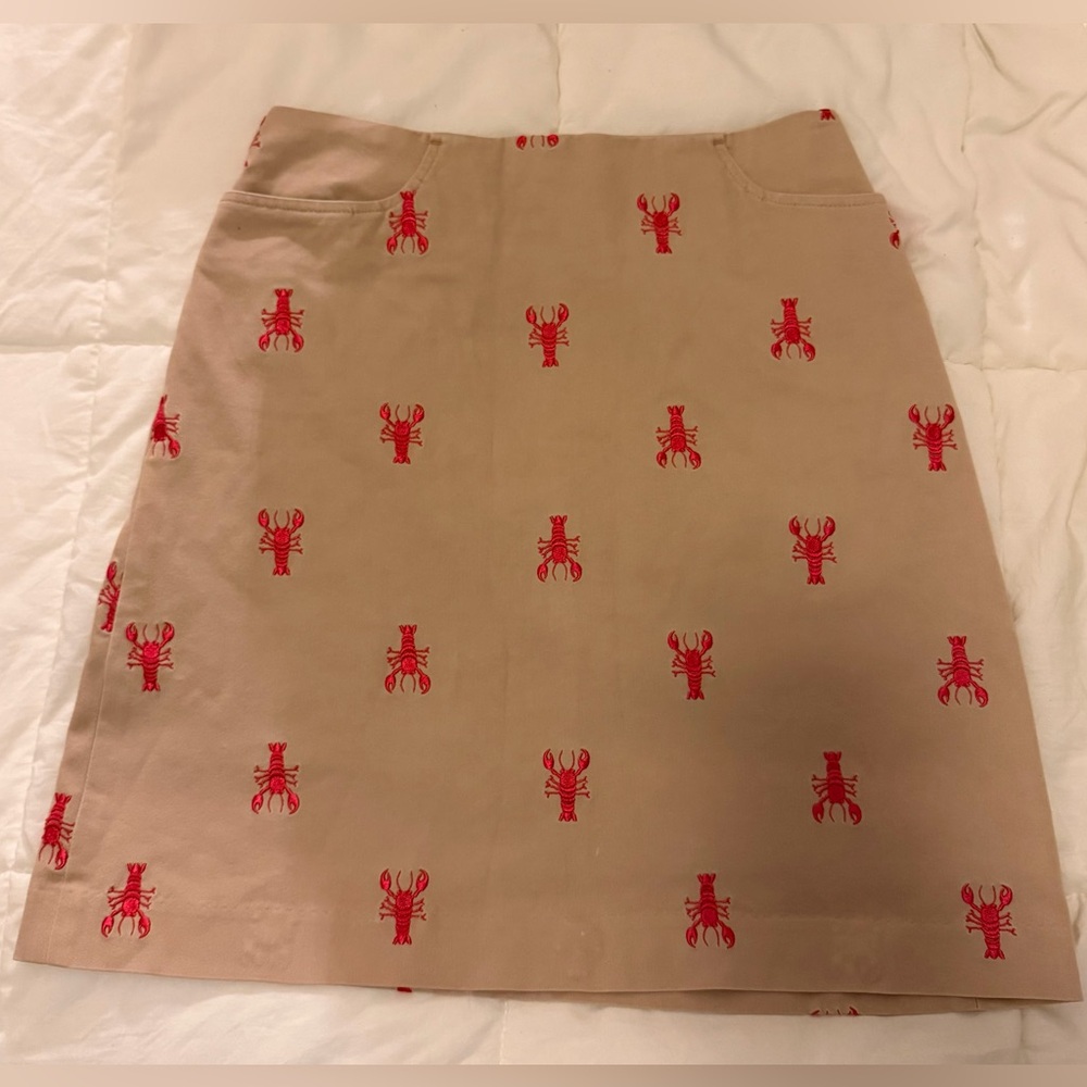 Lilly Pulitzer Beige A-Line Skirt with Red Lobster Embroidery Vintage Design